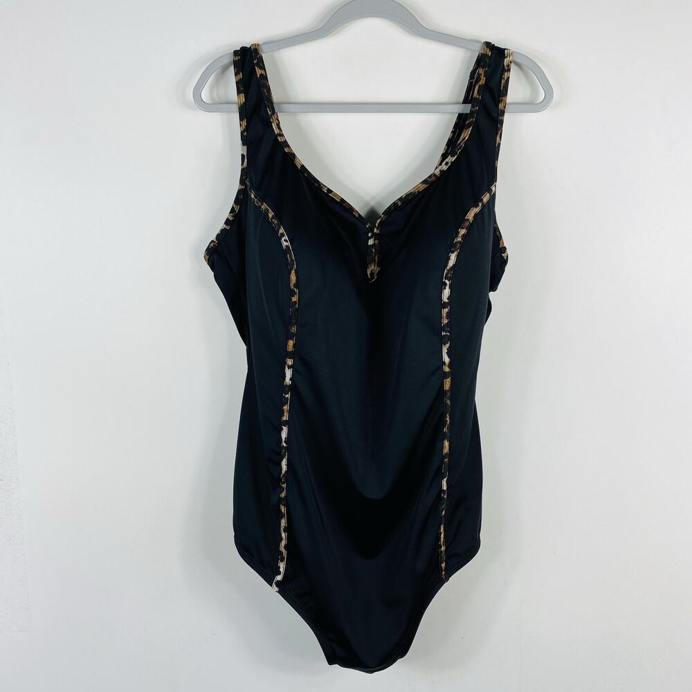 Catherines Swimsuit 28W 28 Black Leopard Trim One Piece